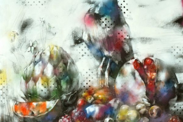 Anachronistic Still Life, oil, acrylic, spray paint on canvas, 120x100cm